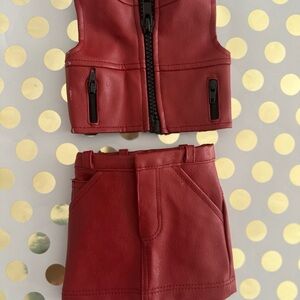American girl Red Faux Leather Vest and Skirt Set